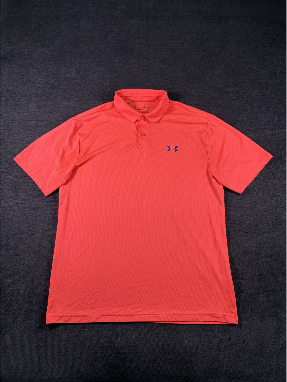 Under Armour Men's Coral Polo Shirt with Navy Logo Size Large